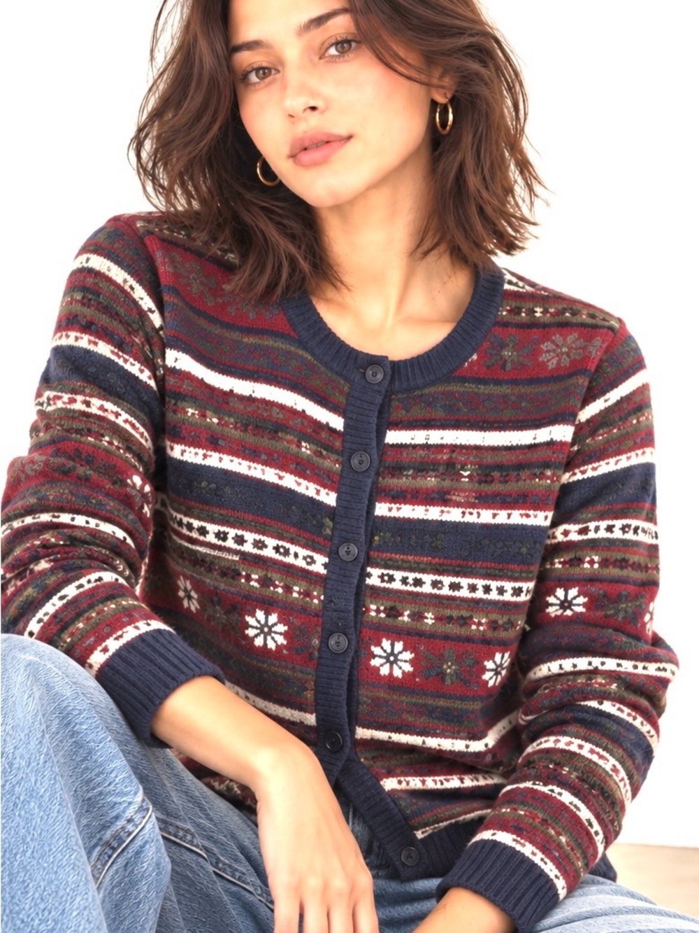 Vintage Northern Traditions Fair Isle Button Front Knit Cardigan Sweater